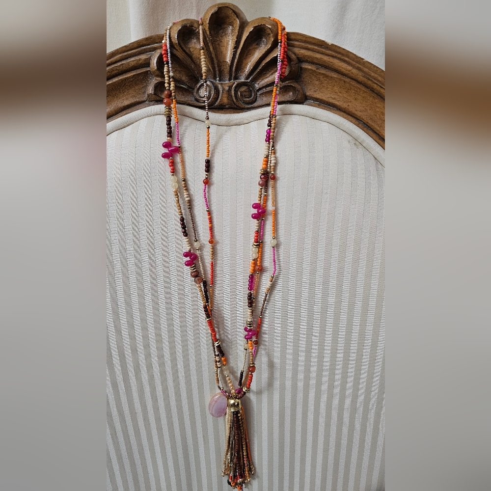 Chicos Three Stranded Multi Colored Beaded Statem… - image 1